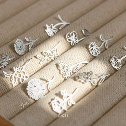 Sterling Silver 925 Birth Month Flower Charm