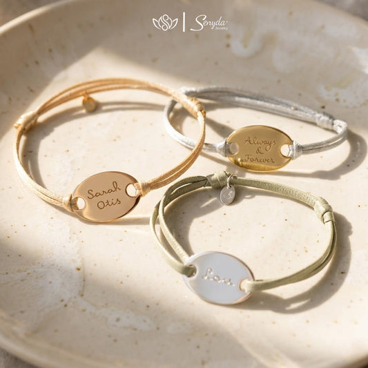 Personalized Engraved Round Disc Cord Bracelet