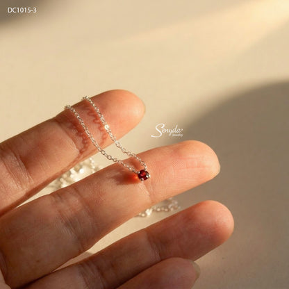 Sterling Silver 925 Red Garnet Solitaire Necklace