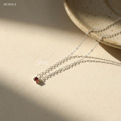 Sterling Silver 925 Red Garnet Solitaire Necklace