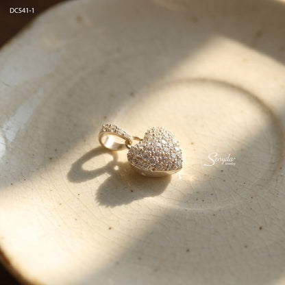 Sterling Silver 925 Pavé Puffy Heart Necklace