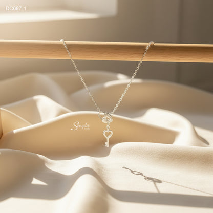 Sterling Silver 925 Heart Key And Lock Necklace