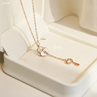Sterling Silver 925 Heart Key And Lock Necklace