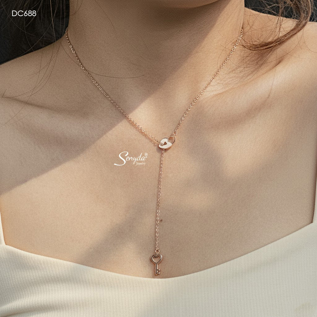 Sterling Silver 925 Heart Key And Lock Necklace