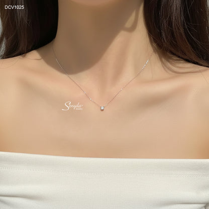 18K Solid Gold Cubic Zirconia Solitaire 4-Prong Necklace