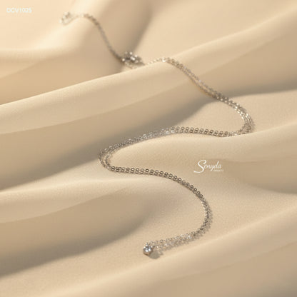 18K Solid Gold Cubic Zirconia Solitaire 4-Prong Necklace