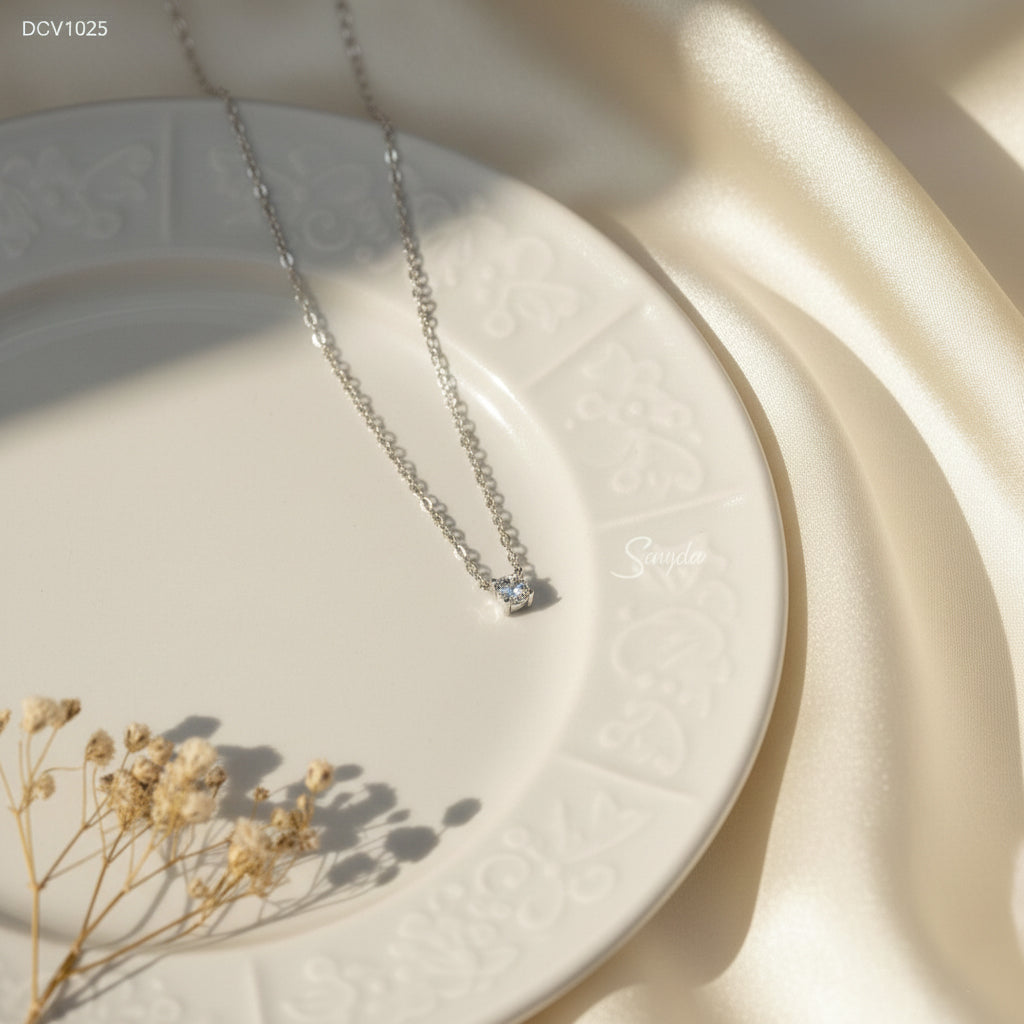 18K Solid Gold Cubic Zirconia Solitaire 4-Prong Necklace