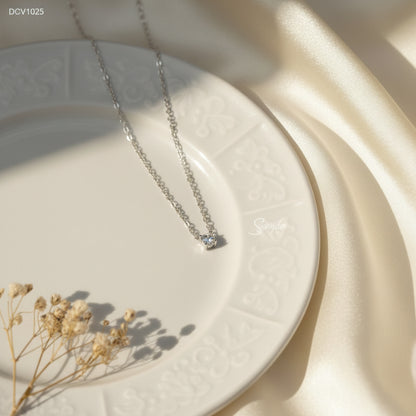 18K Solid Gold Cubic Zirconia Solitaire 4-Prong Necklace