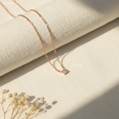 18K Solid Gold Cubic Zirconia Solitaire 4-Prong Necklace