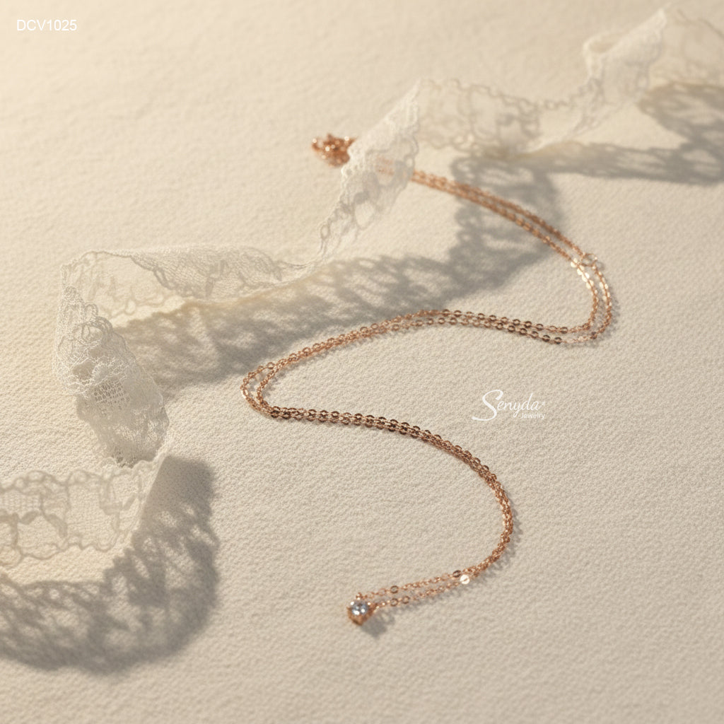 18K Solid Gold Cubic Zirconia Solitaire 4-Prong Necklace