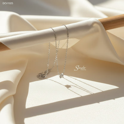 18K Solid Gold Cubic Zirconia Solitaire 4-Prong Necklace