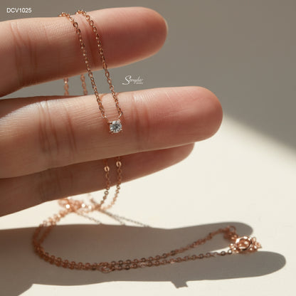 18K Solid Gold Cubic Zirconia Solitaire 4-Prong Necklace