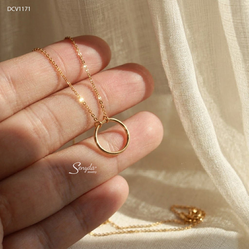 10K Solid Gold Floating Open Circle Necklace
