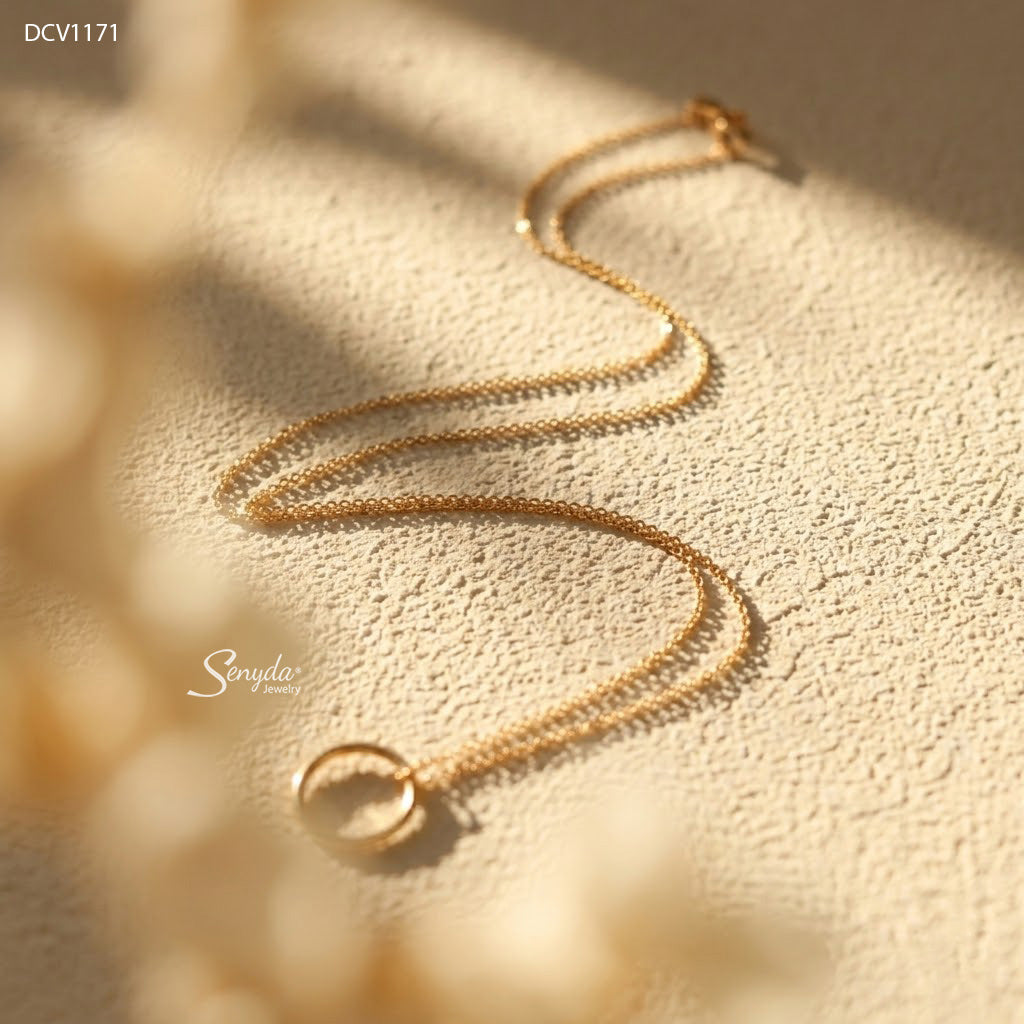 10K Solid Gold Floating Open Circle Necklace
