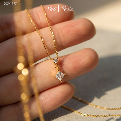 10K Solid Gold Square Moissanite Drop Necklace