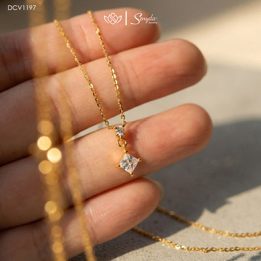 10K Solid Gold Square Moissanite Drop Necklace