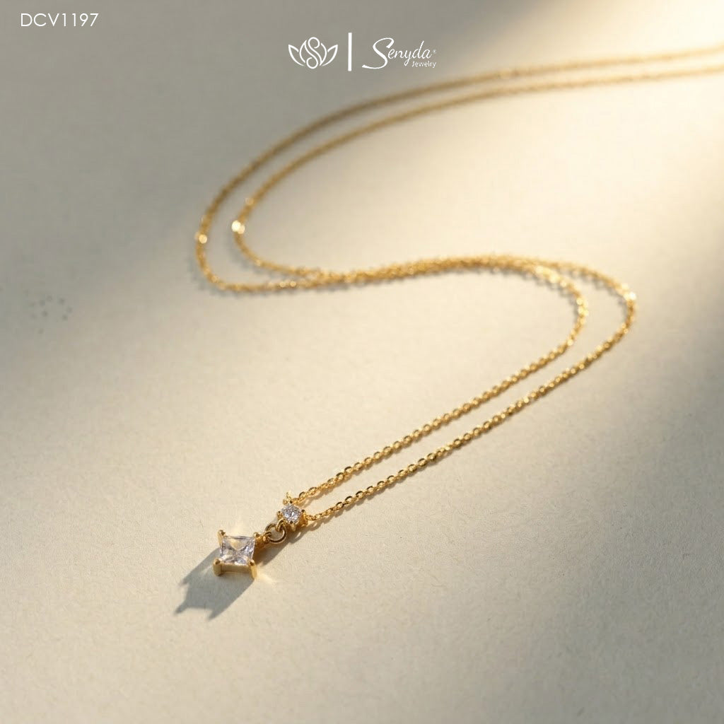 10K Solid Gold Square Moissanite Drop Necklace