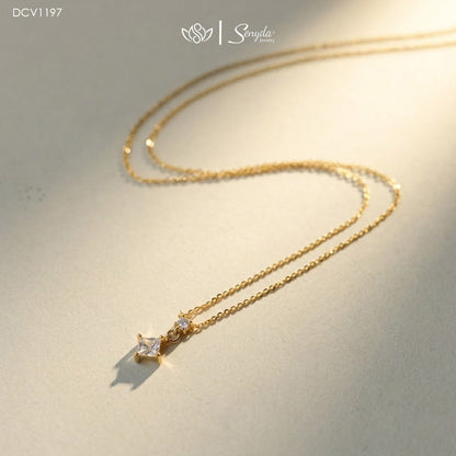 10K Solid Gold Square Moissanite Drop Necklace