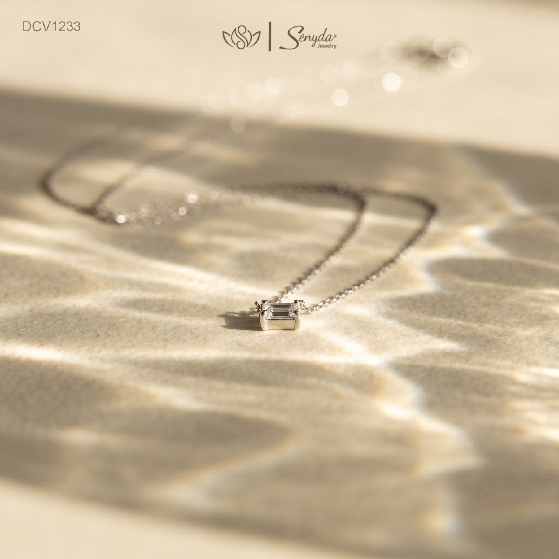 10K Solid Gold East-West Baguette Solitaire Pendant Necklace