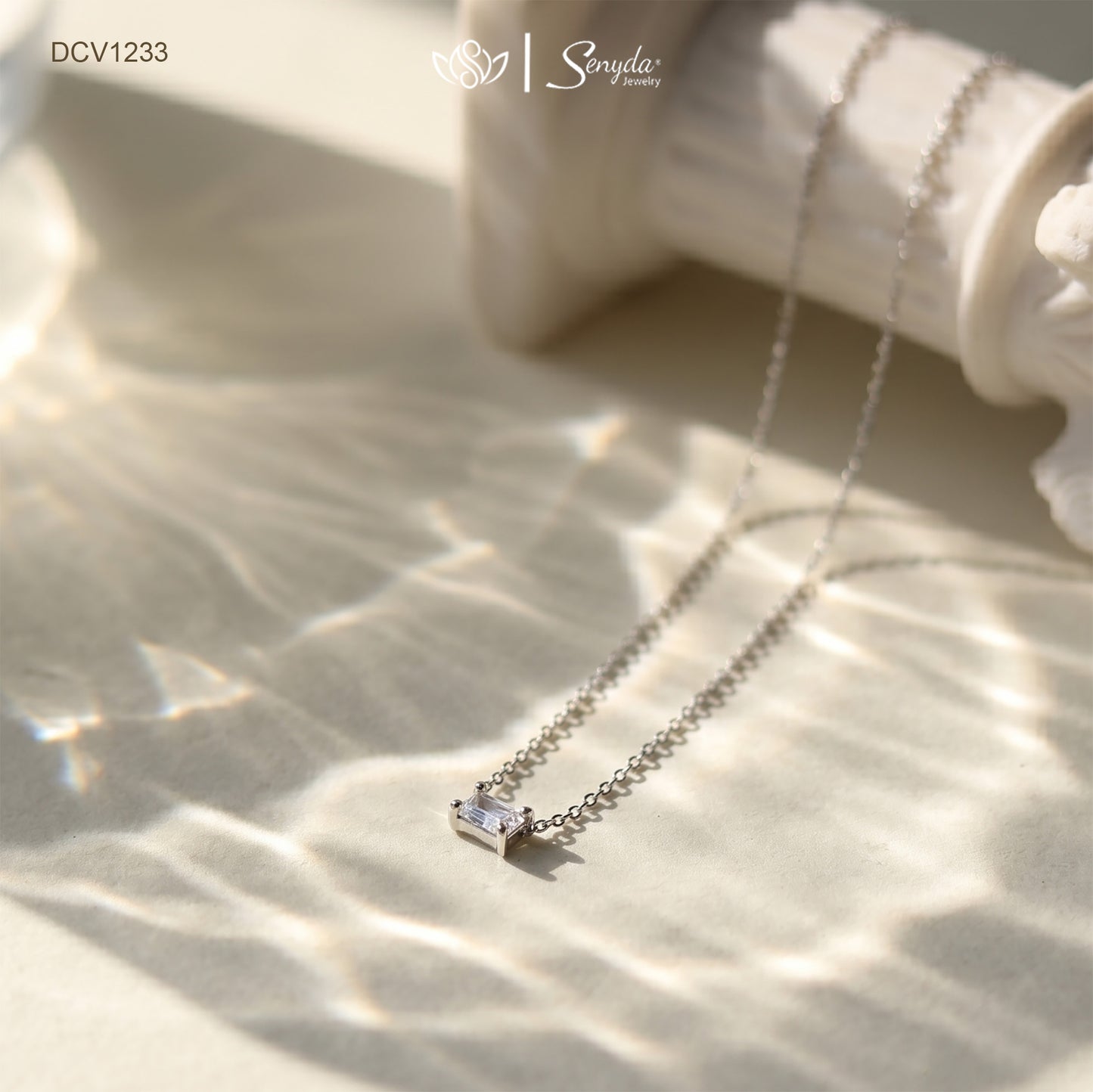 10K Solid Gold East-West Baguette Solitaire Pendant Necklace