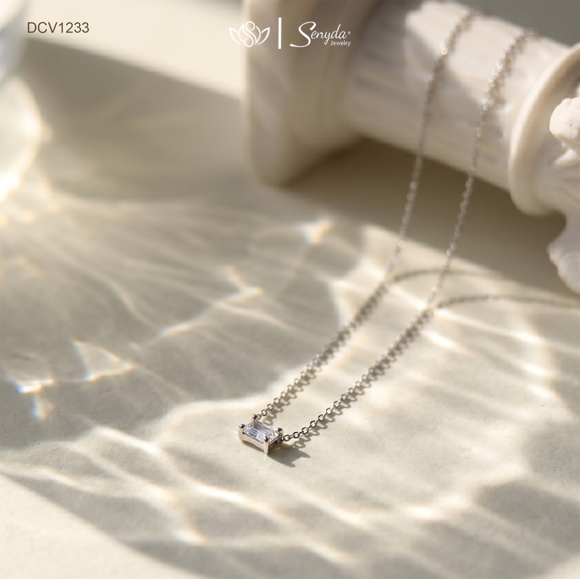 10K Solid Gold East-West Baguette Solitaire Pendant Necklace