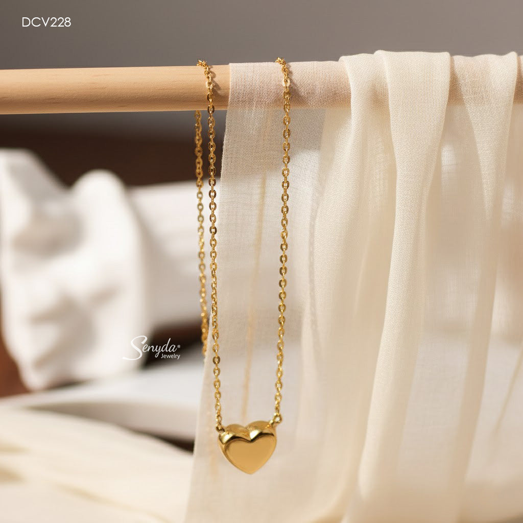 10K Solid Gold Puffed Heart Necklace