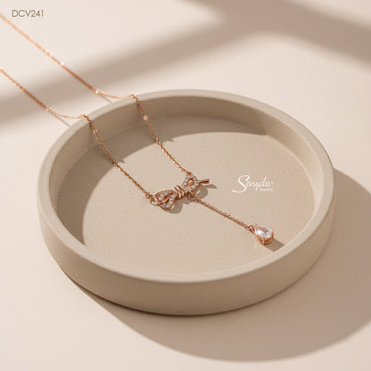 10K Solid Gold Bow Drop Lariat Necklace