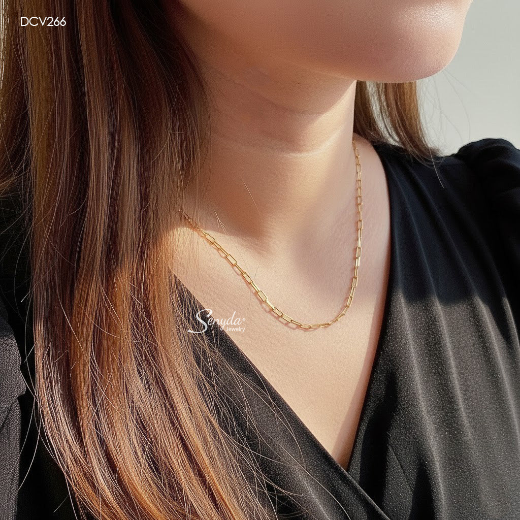 14K Solid Gold Paperclip Chain Necklace