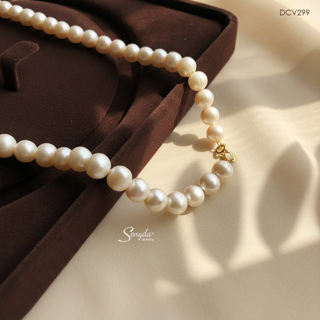 10K Solid Gold Freshwater Pearl Necklace - Classic Pearl Strand