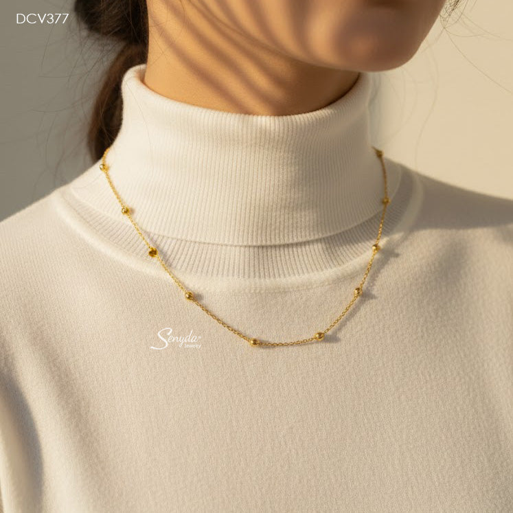 14K Solid Gold Diamond-Cut Bead Necklace