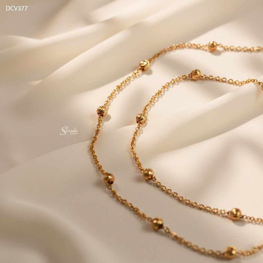 14K Solid Gold Diamond-Cut Bead Necklace