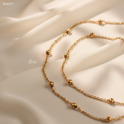 14K Solid Gold Diamond-Cut Bead Necklace