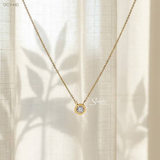 14K Solid Gold Bezel Set Moissanite Solitaire Necklace
