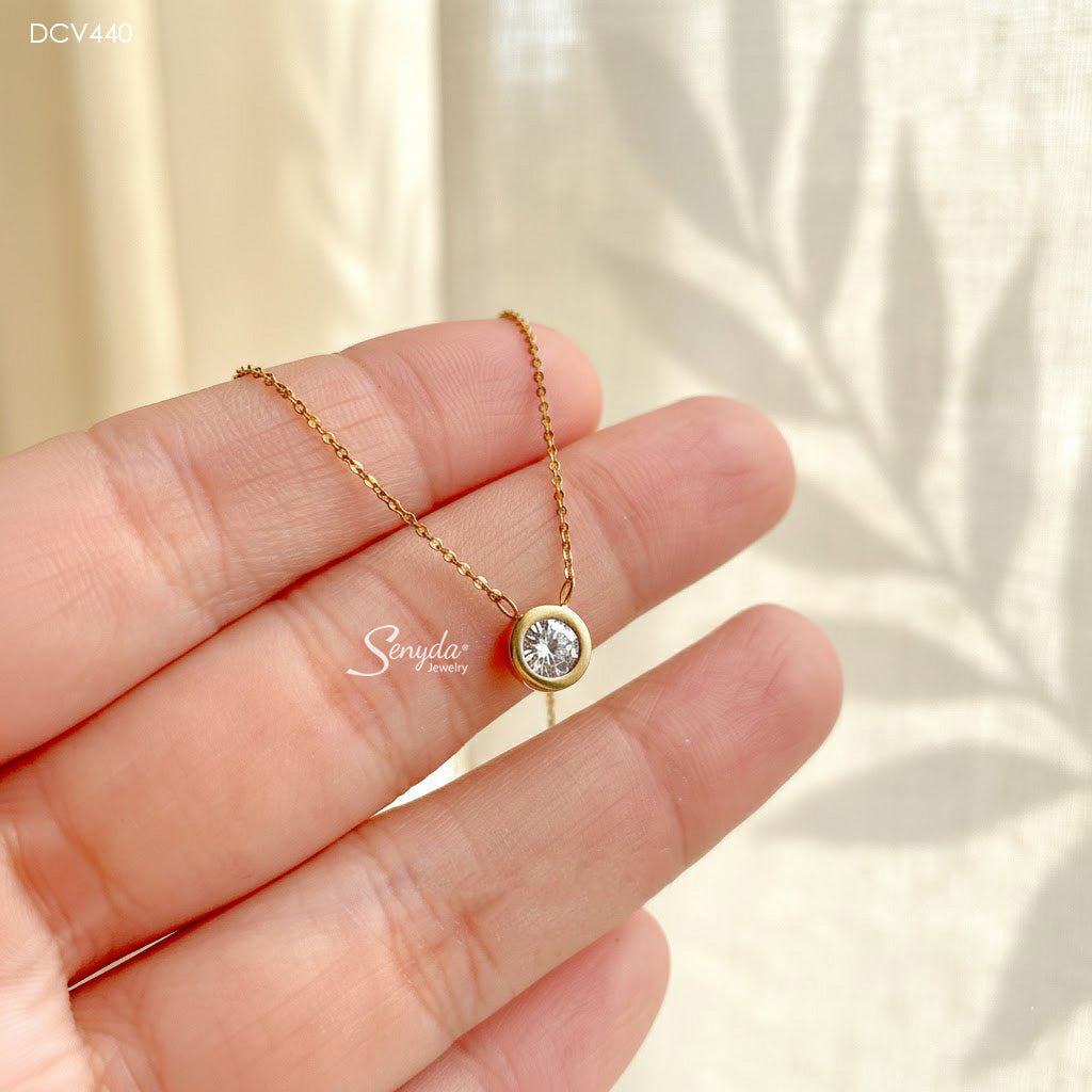 14K Solid Gold Bezel Set Moissanite Solitaire Necklace