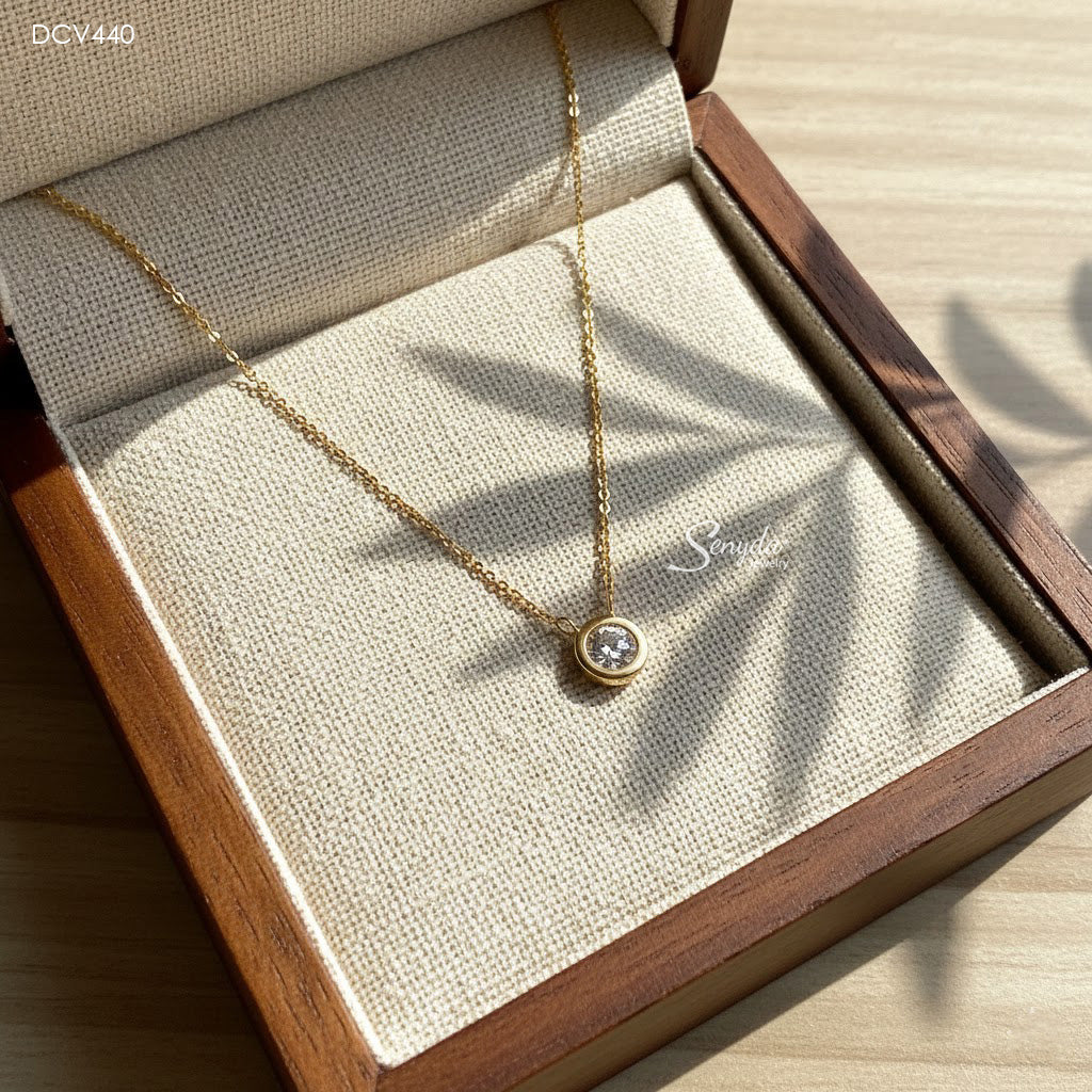 14K Solid Gold Bezel Set Moissanite Solitaire Necklace