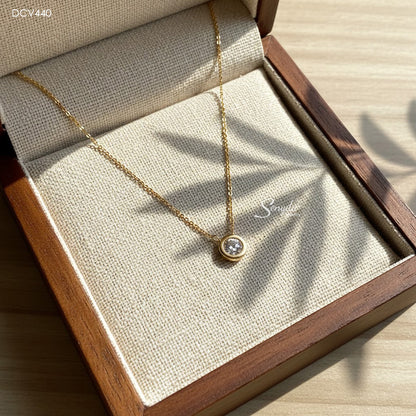 14K Solid Gold Bezel Set Moissanite Solitaire Necklace