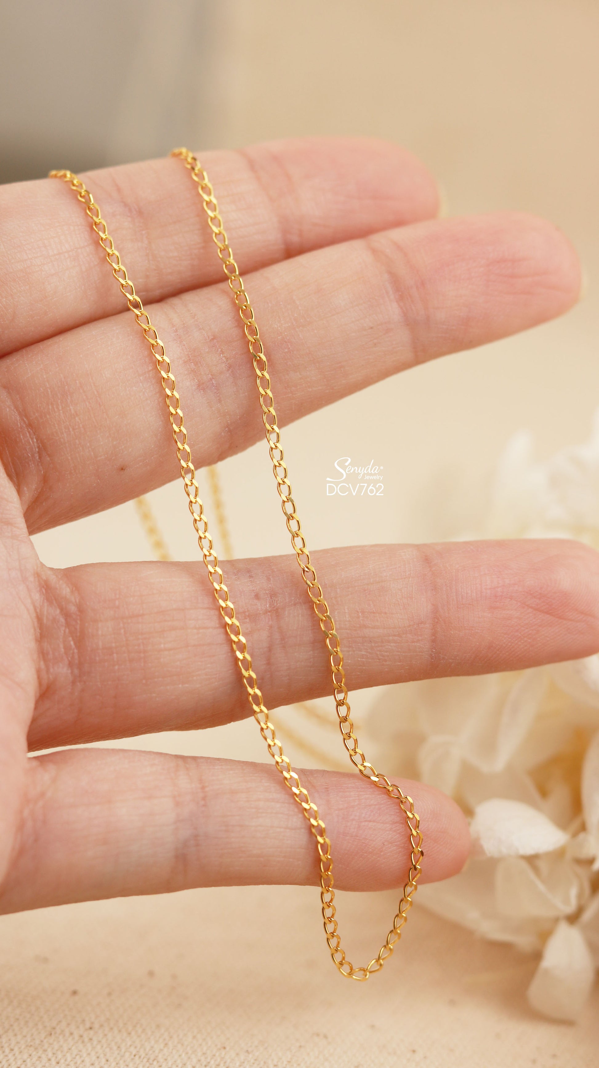 14K Solid Gold Curb Chain Necklace