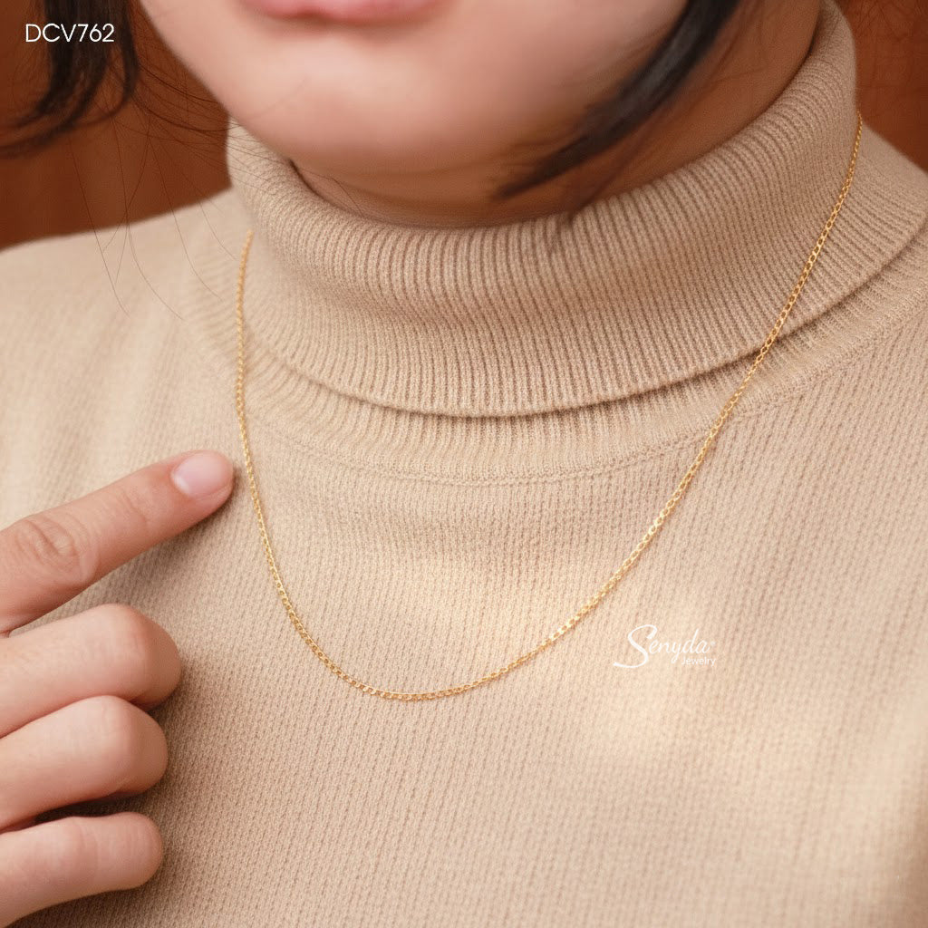 14K Solid Gold Curb Chain Necklace