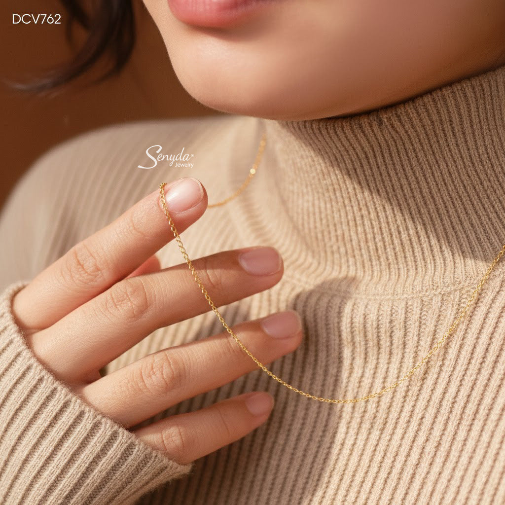 14K Solid Gold Curb Chain Necklace