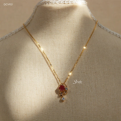 10K Solid Gold Cherry Blossom Ruby Necklace