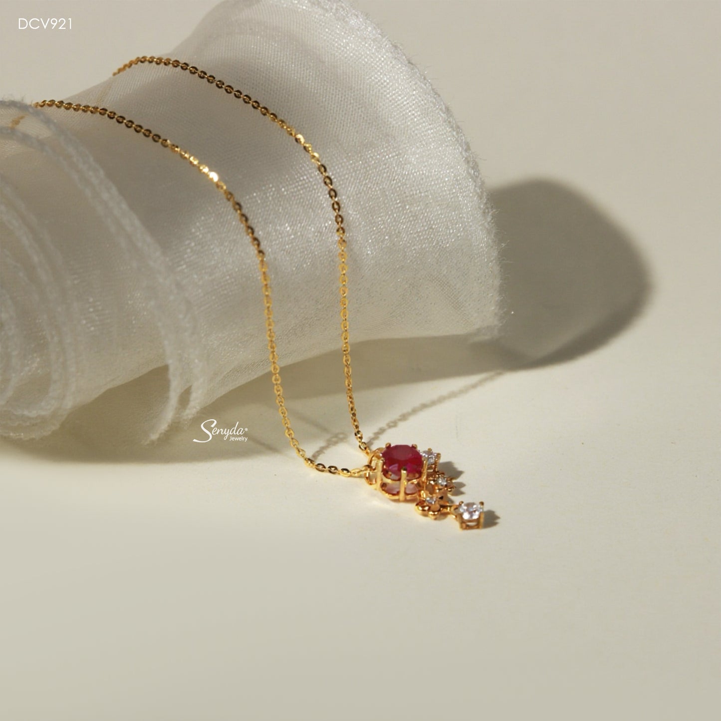 10K Solid Gold Cherry Blossom Ruby Necklace