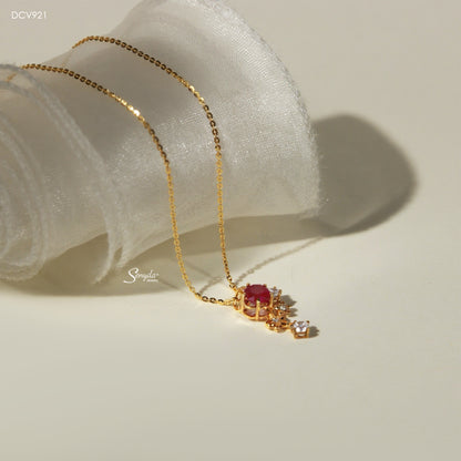 10K Solid Gold Cherry Blossom Ruby Necklace
