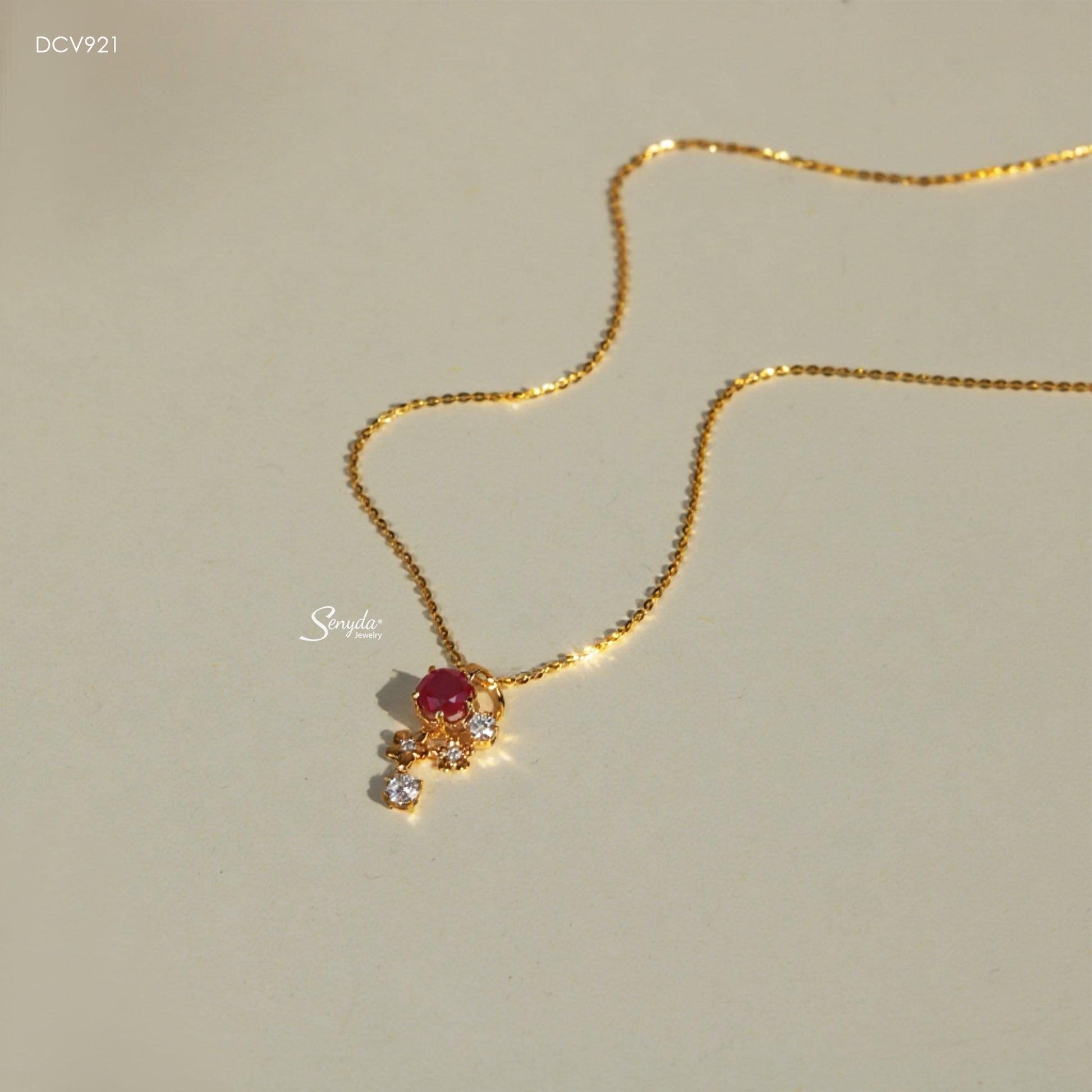 10K Solid Gold Cherry Blossom Ruby Necklace