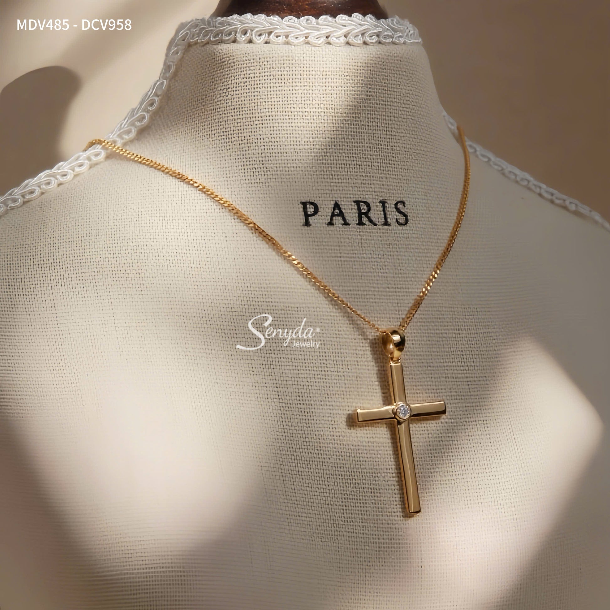 14K Solid Gold Cross Necklace With Moissanite Accent