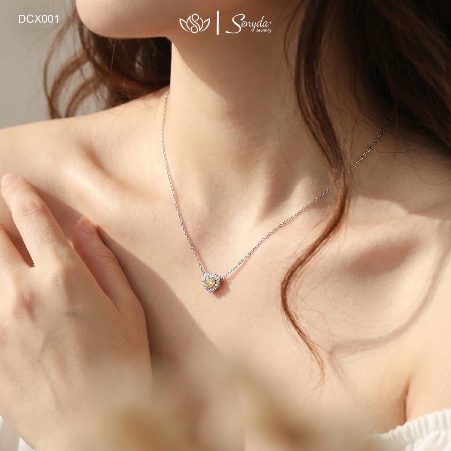 14K Solid White Gold Heart-Shaped Diamond Halo Necklace