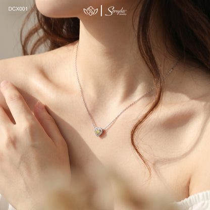 14K Solid White Gold Heart-Shaped Diamond Halo Necklace