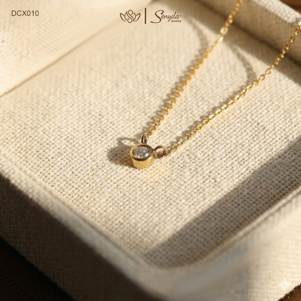 10K Solid Gold Minimalist Diamond Necklaces