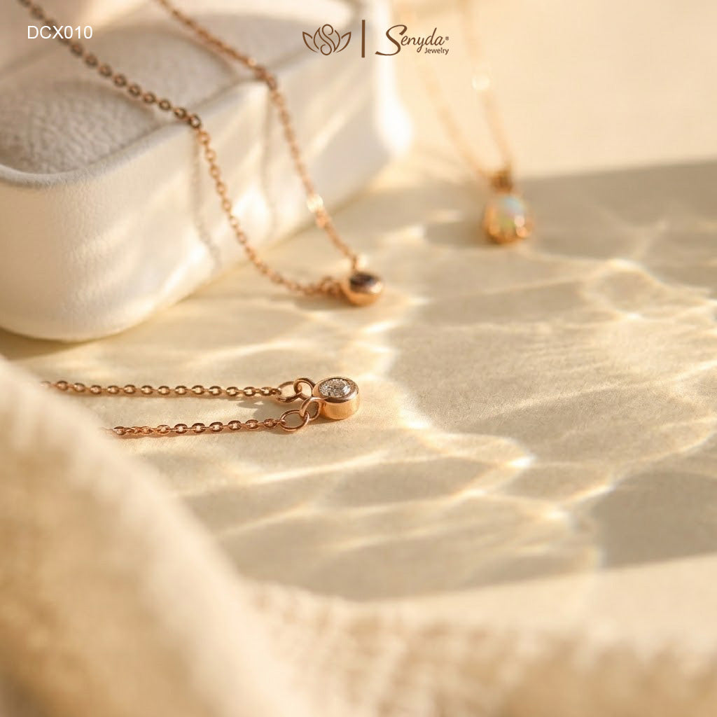 10K Solid Gold Minimalist Diamond Necklaces