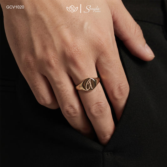 Personalized Engraved Initial Round Signet Ring