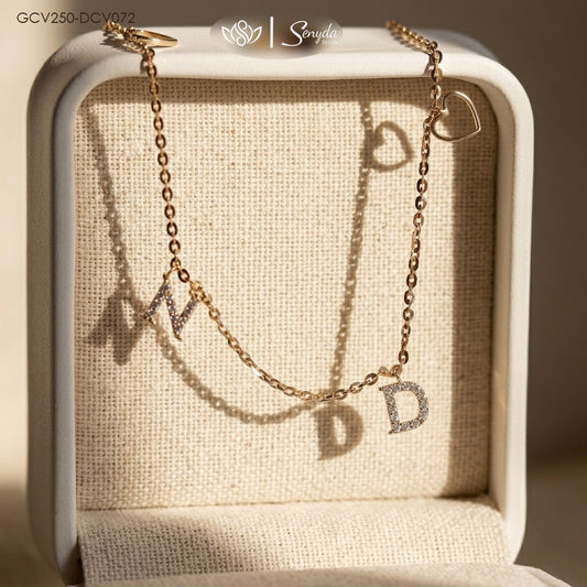 Custom Pave Initials Necklace With Hearts Charms